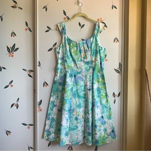 Spring Green, Blue, White Sleeveless Patterned Dress Barn Dress Coastal Pastel